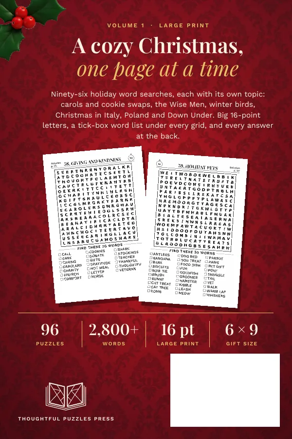 Back cover of Large Print Christmas Word Search for Teens, Adults & Seniors, Volume 1